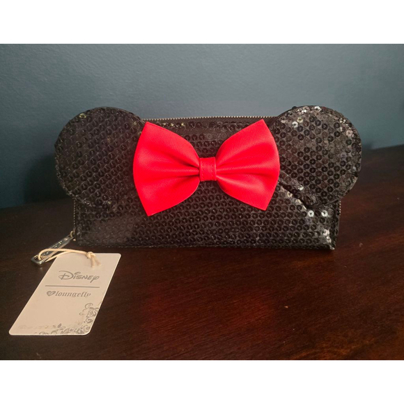 Loungefly ❤️ Logo Disney Minnie Mouse Bow Sequin Wallet - Picture 3 of 7